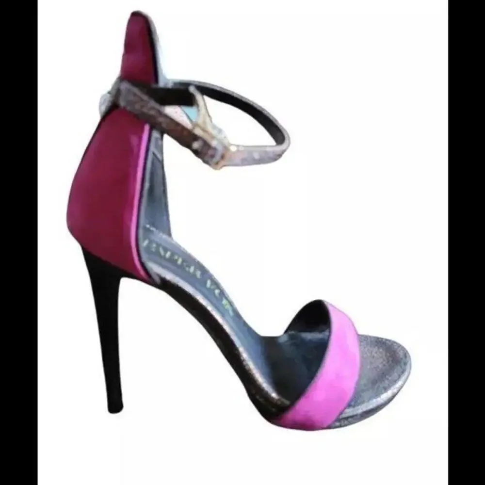 👠😎🩷 Paper Fox Sandals Stilettos 5 1/2 Pink Black Bronze Heels 4.25